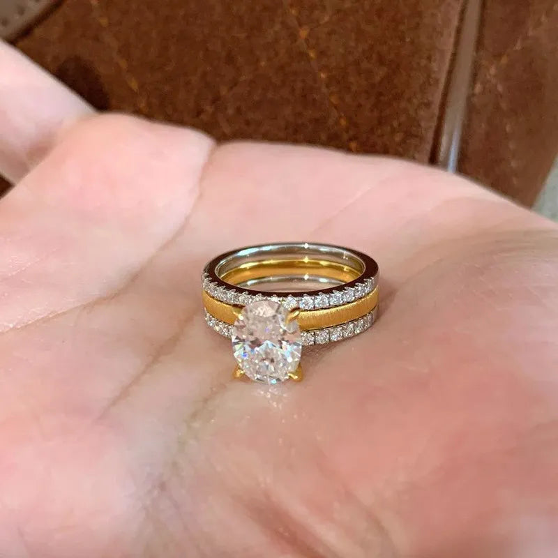 Damenring im 2-in-1-Design ⎜ Eleganter Zirkonia-Ring mit gebürsteter Oberfläche für luxuriöse Kombinationen