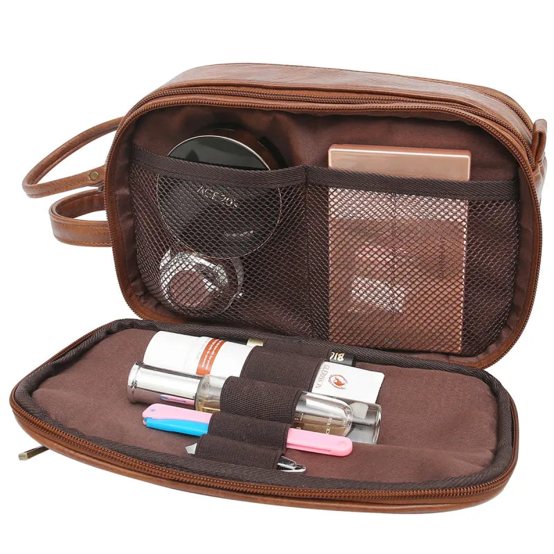 Leder-Kulturtasche für Herren ⎜ Geräumige Reisetasche mit Innenfächern für Körperpflege und Zubehör
