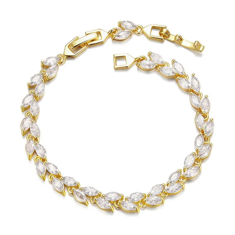 Zirkonia-Blattarmband für Damen ⎜ Glänzendes Schmuckstück für festliche Events und Abendgarderobe