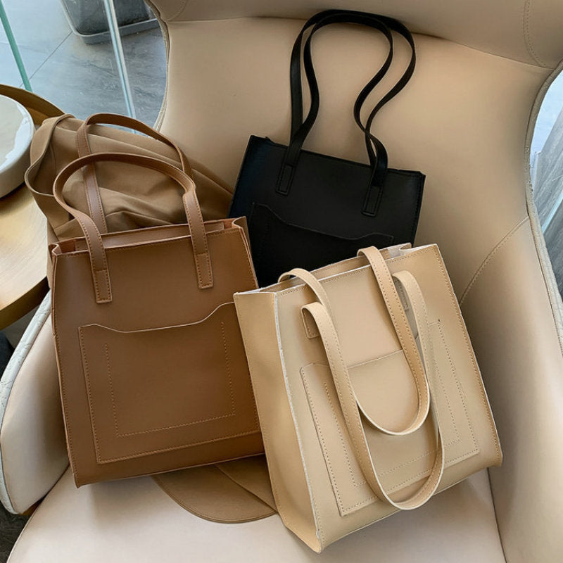 Große Tote Bag für Damen ⎜ Elegante Tragetasche in Lederoptik mit Außentasche und festen Henkeln