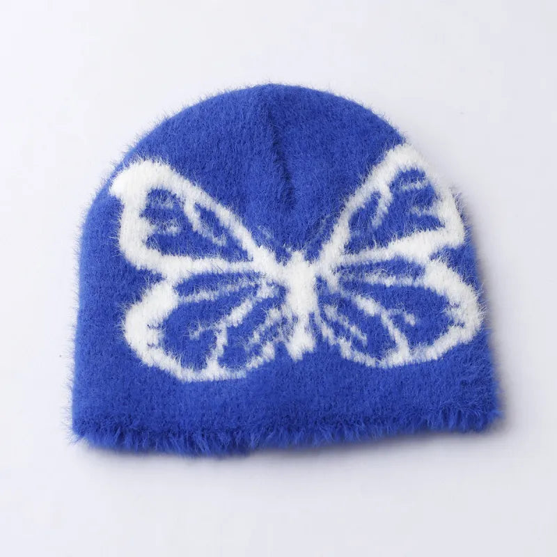 Wollmütze mit Schmetterlingsmotiv für Damen ⎜ Strickdesign mit Jacquardmuster für kalte Tage