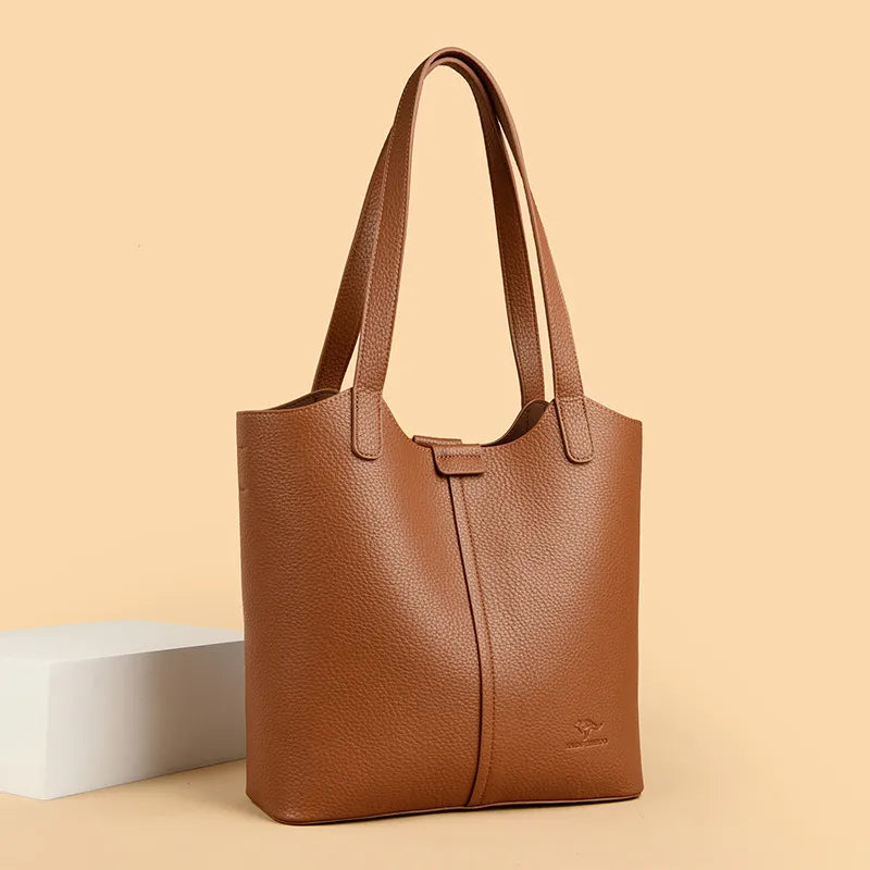 Geräumige Tragetasche für Damen ⎜ Klassischer Ledershopper mit Doppelhenkel für Alltag und Beruf