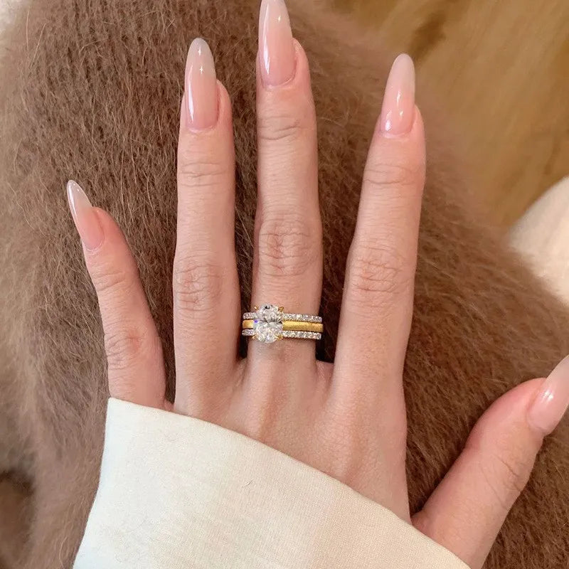 Damenring im 2-in-1-Design ⎜ Eleganter Zirkonia-Ring mit gebürsteter Oberfläche für luxuriöse Kombinationen