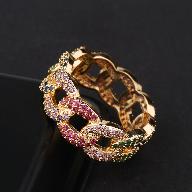 Statement Ring für Damen in Goldoptik ⎜ Modernes Design mit farbigen Zirkonia für glamouröse Momente