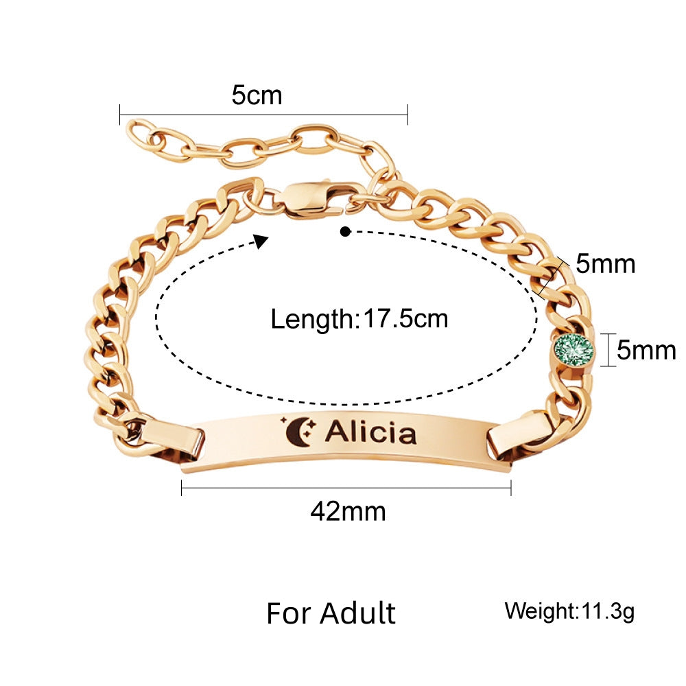 Graviertes Armband ⎜ Personalisierbares Edelstahlband mit Namensgravur und Geburtsstein für besondere Momente