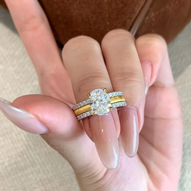 Damenring im 2-in-1-Design ⎜ Eleganter Zirkonia-Ring mit gebürsteter Oberfläche für luxuriöse Kombinationen