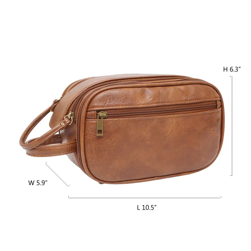 Leder-Kulturtasche für Herren ⎜ Geräumige Reisetasche mit Innenfächern für Körperpflege und Zubehör