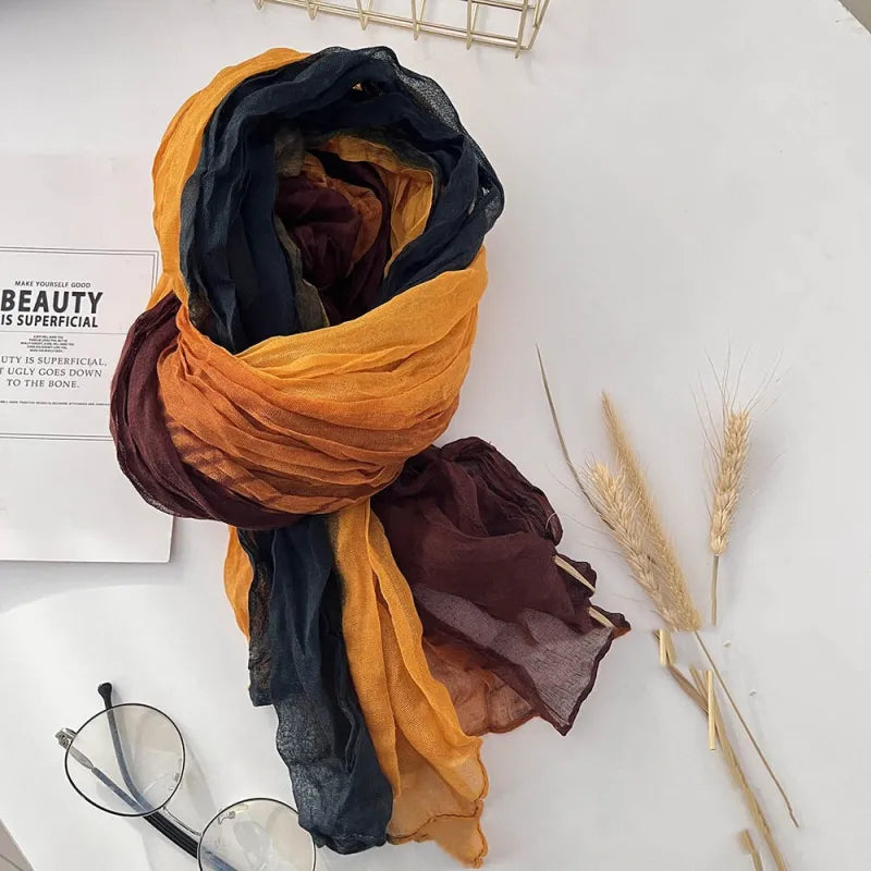 Unisex Baumwoll-Leinen-Schal ⎜ Leichtes Modell mit Farbverlauf für Herbsttage und winterliche Übergangszeit