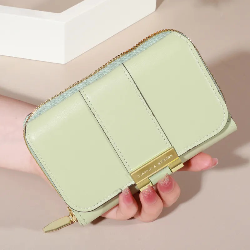 Modische Geldbörse für Damen ⎜ Farbige Brieftasche mit Reißverschluss und stilvoller Metallschnalle