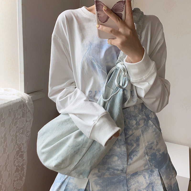 Damen Schultertasche ⎜ Geräumige Tragetasche mit Kordelzug und Faltenoptik für Alltag und Uni
