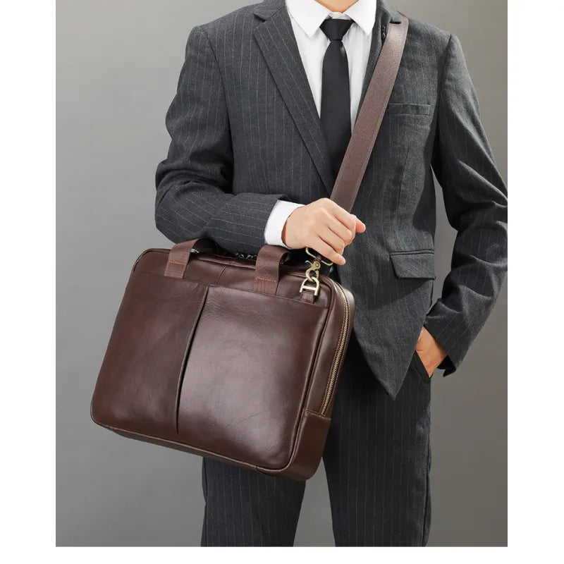 Leder Laptoptasche für Herren ⎜ Hochwertige Business-Tasche mit viel Stauraum und Schultergurt für Alltag