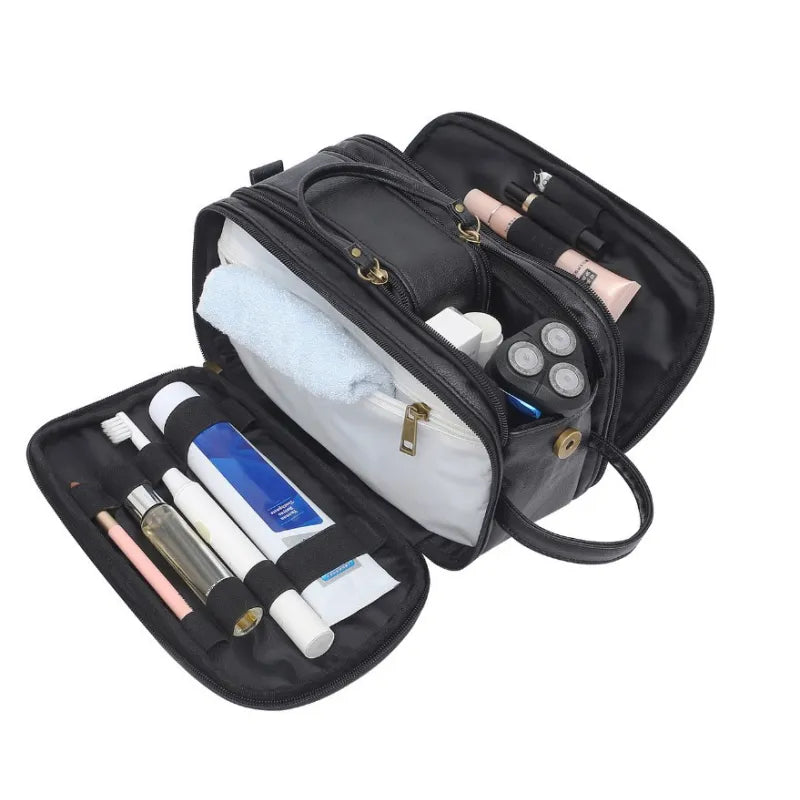 Leder-Kulturtasche für Herren ⎜ Geräumige Reisetasche mit Innenfächern für Körperpflege und Zubehör