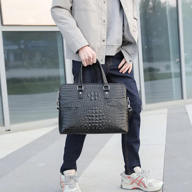 Business Laptoptasche für Herren ⎜ Elegante Aktentasche mit Krokoprägung und Schultergurt für Büro und Reisen