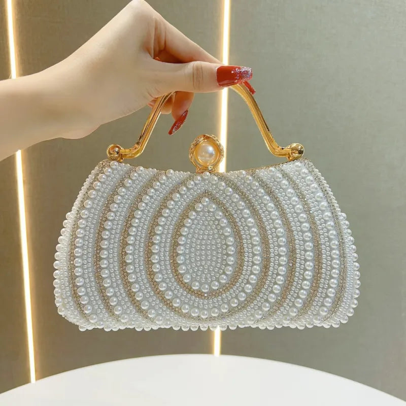 Perlenhandtasche für Damen ⎜ Stilvolle Tasche mit Henkel und Schmuckperlen für besondere Anlässe