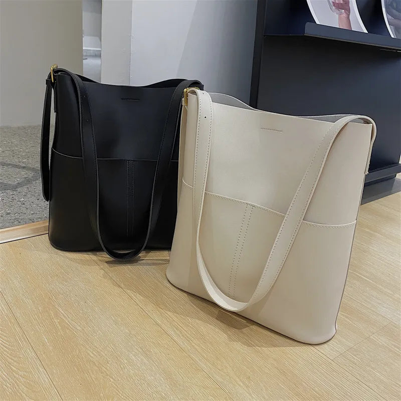 Damen Schultertasche in Lederoptik ⎜ Schlichte Tragetasche mit großem Hauptfach und verstellbarem Gurt