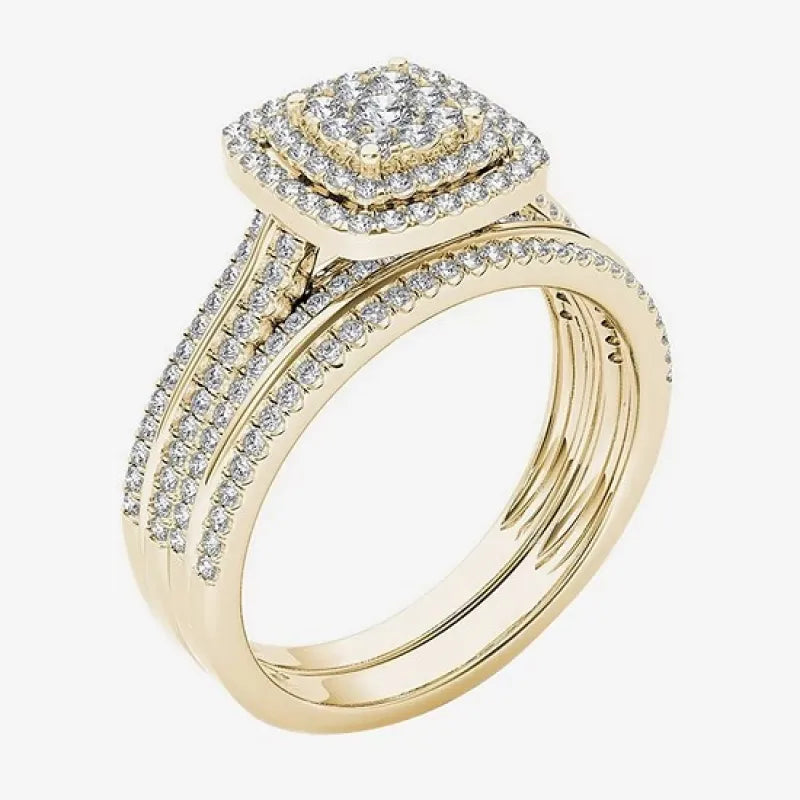 Damenring im Vintage-Stil mit Zirkonia ⎜ Mehrlagiger Ring in Goldoptik für elegante Anlässe