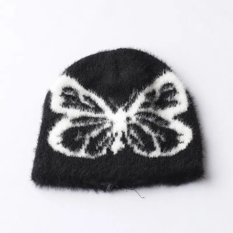 Wollmütze mit Schmetterlingsmotiv für Damen ⎜ Strickdesign mit Jacquardmuster für kalte Tage