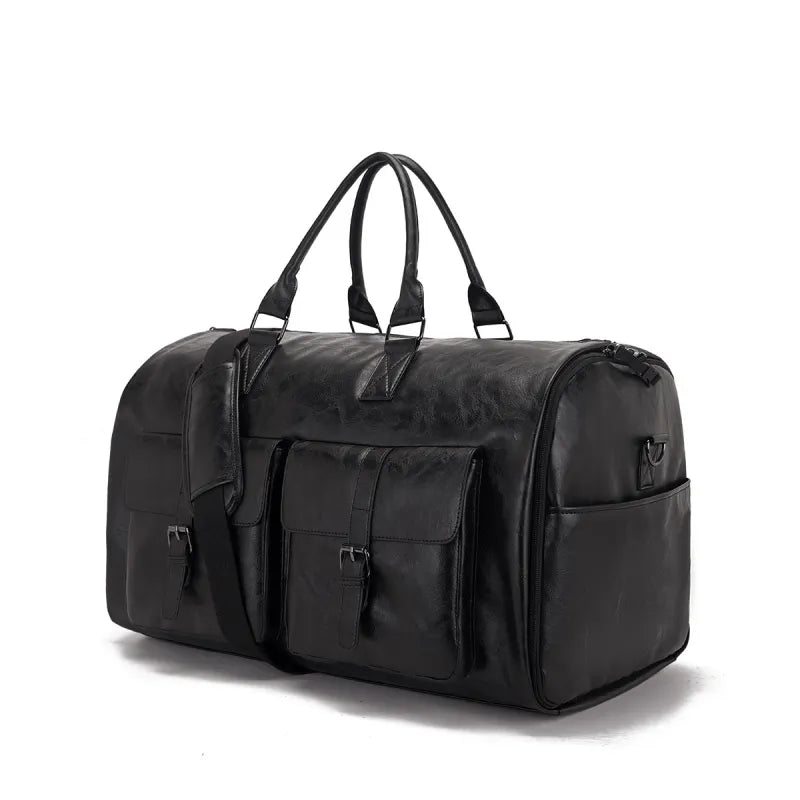 Faltbare Anzugtasche mit Schultergurt ⎜ Elegante Ledertasche für Herren mit integriertem Kleiderfach