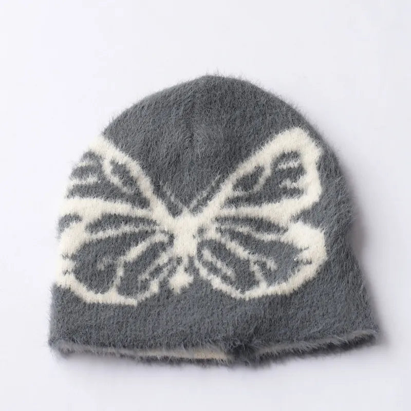 Wollmütze mit Schmetterlingsmotiv für Damen ⎜ Strickdesign mit Jacquardmuster für kalte Tage