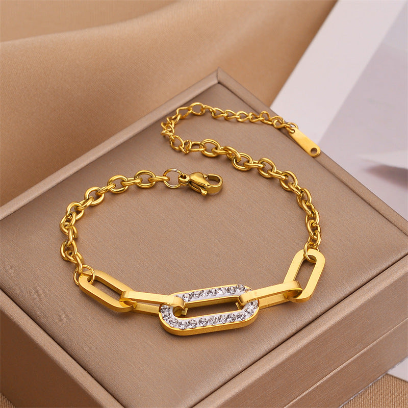 Vergoldetes Damenarmband ⎜ Gliederkette mit funkelndem Ovalelement für moderne Eleganz