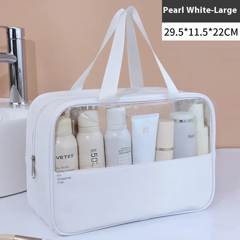 Transparente Kosmetiktasche für Damen ⎜ Übersichtliche Tragetasche für Reiseartikel mit großer Kapazität