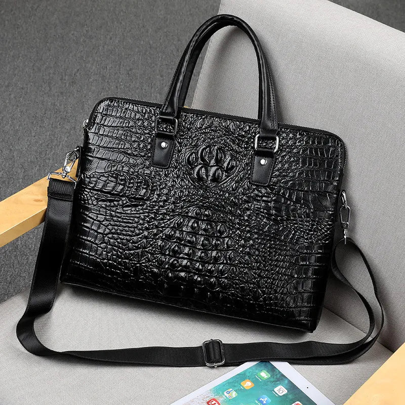 Business Laptoptasche für Herren ⎜ Elegante Aktentasche mit Krokoprägung und Schultergurt für Büro und Reisen