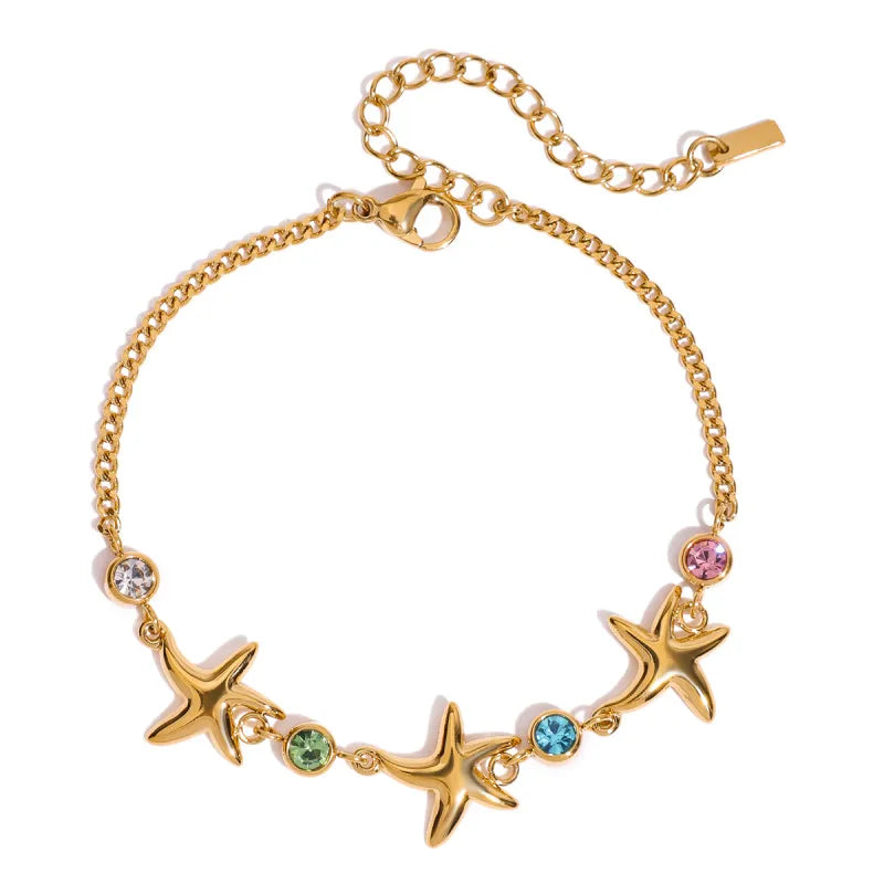 Sommerliches Armband mit Seestern-Motiv ⎜ Vergoldeter Look mit bunten Zirkonia für frische Eleganz