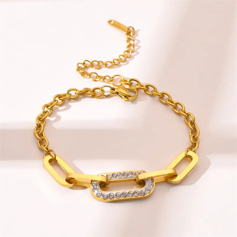 Vergoldetes Damenarmband ⎜ Gliederkette mit funkelndem Ovalelement für moderne Eleganz