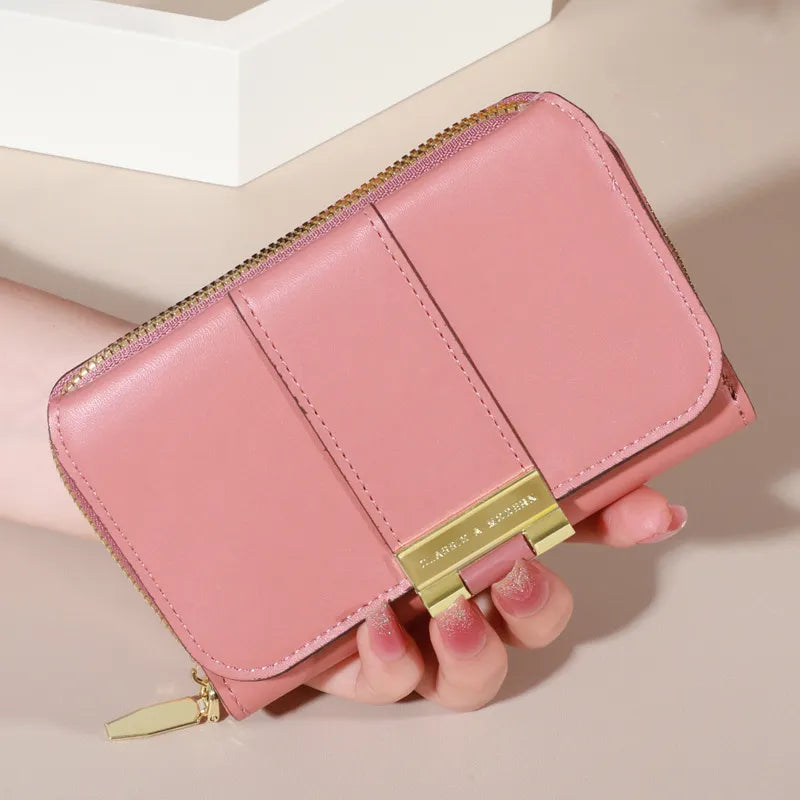 Modische Geldbörse für Damen ⎜ Farbige Brieftasche mit Reißverschluss und stilvoller Metallschnalle