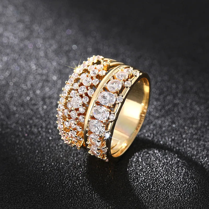 Damenring Set in Goldoptik mit Zirkonia ⎜ Luxus-inspirierte Ringe für stilvolle Auftritte zu jedem Anlass