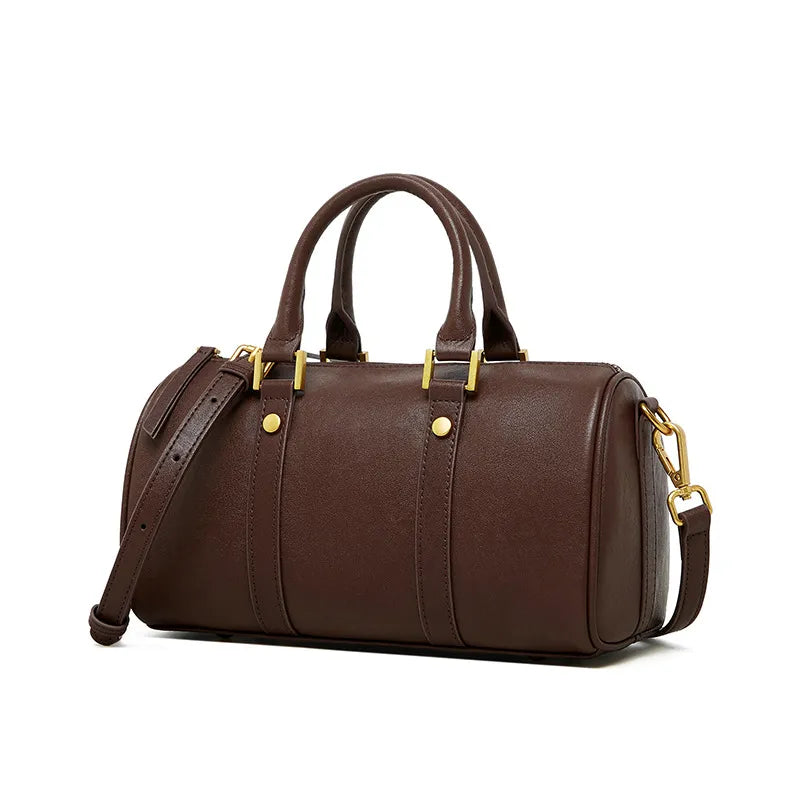 Retro Umhängetasche für Damen ⎜ Runde Handtasche in Lederoptik mit goldenen Details und stabilem Gurt