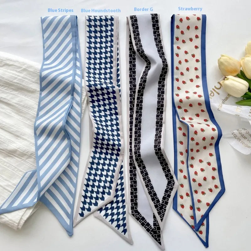 Schmales Seidenband für Damen ⎜ Vielseitiges Accessoire für Hals, Haar oder Tasche mit modischem Print