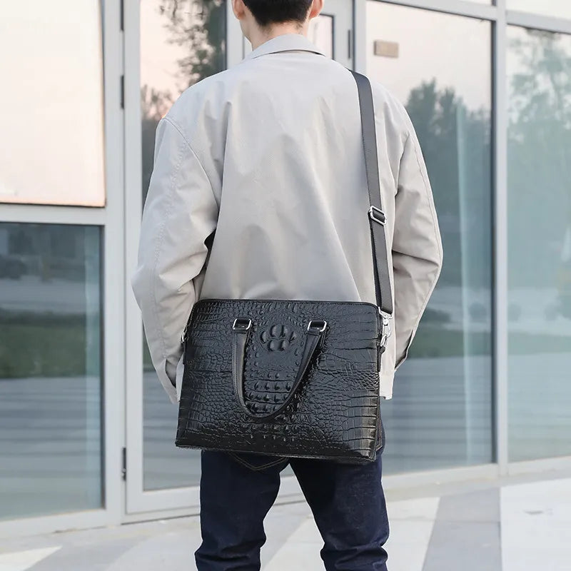 Business Laptoptasche für Herren ⎜ Elegante Aktentasche mit Krokoprägung und Schultergurt für Büro und Reisen