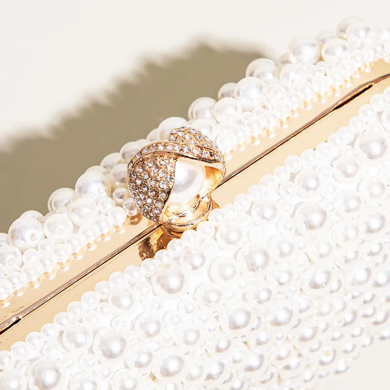 Perlen Clutch für Damen ⎜ Elegante Abendtasche mit Rundverschluss und funkelndem Perlendesign für besondere Anlässe