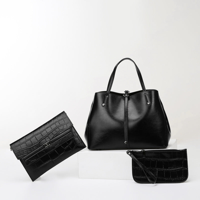 Damenhandtasche in Lederoptik ⎜ Elegante Tragetasche mit Glanzfinish und stabilen Henkeln für Büro und Alltag