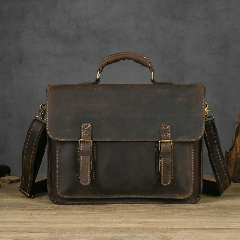 Laptoptasche aus Echtleder für Herren ⎜ Robuste Schultertasche mit Retro-Design für Büro und Freizeit