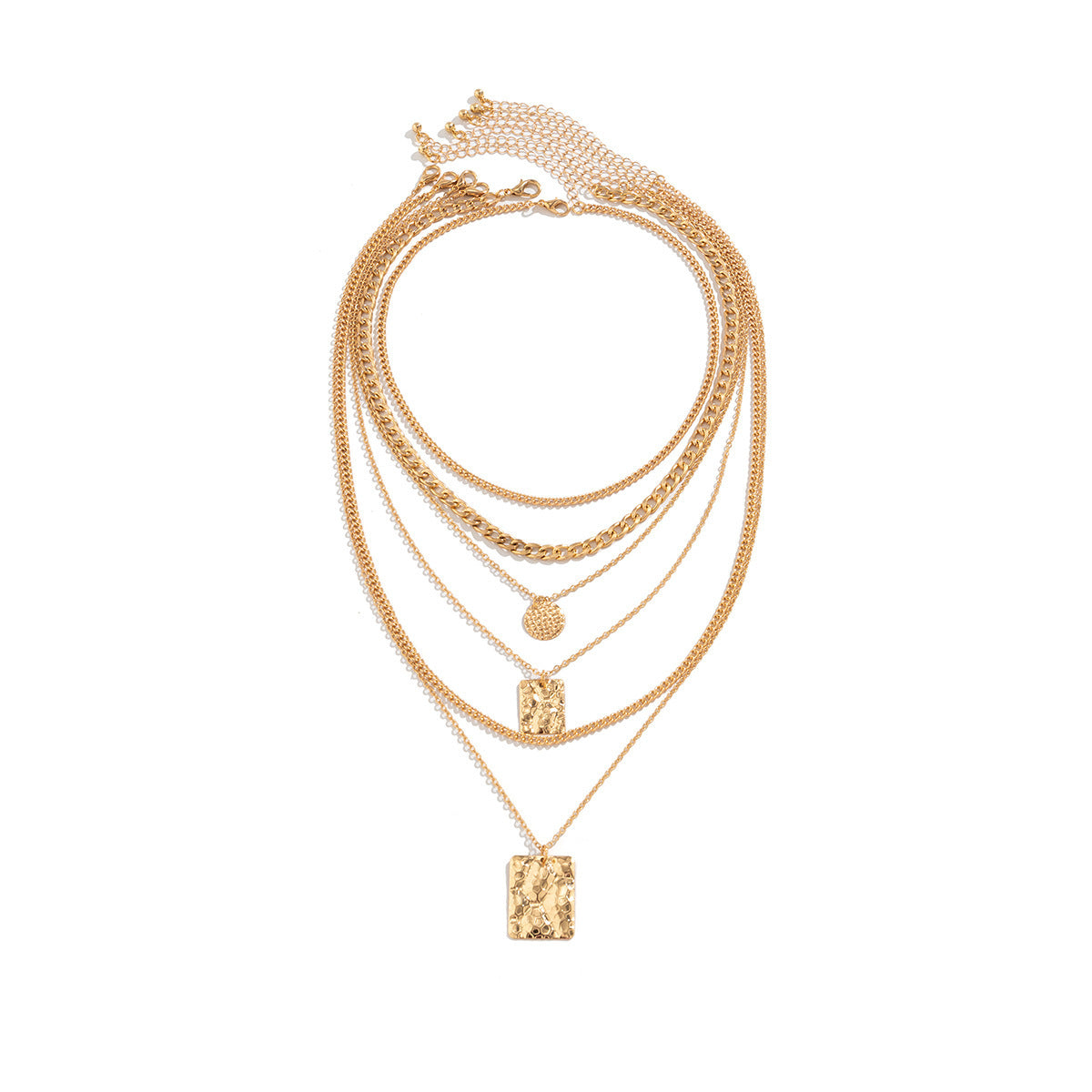 Ketten-Set für Damen ⎜ Mehrlagige Halsketten im Gold-Look mit strukturierten Anhängern für trendige Outfits