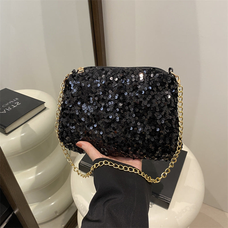 Pailletten Clutch für Damen ⎜ Glänzende Umhängetasche mit Kette für Partys und festliche Anlässe
