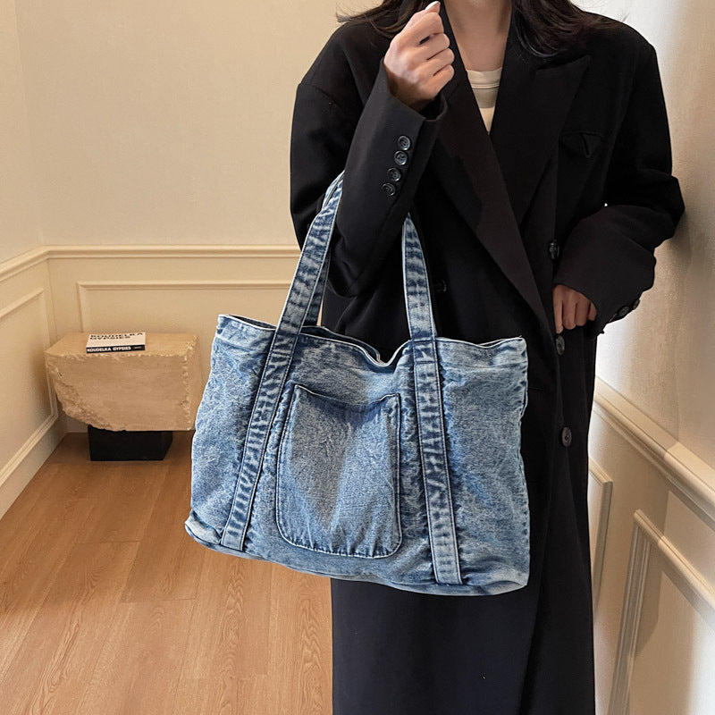 Jeanstasche für Damen ⎜ Lässige Tasche im Retro-Look und Doppelhenkeln