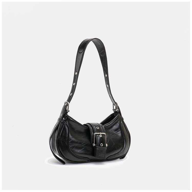 Baguette Tasche in Braun ⎜ Elegante Schultertasche mit Riemen und Schnalle für schicke Anlässe