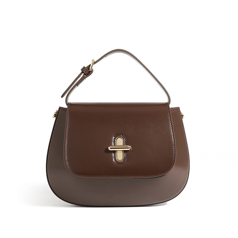 Elegante Umhängetasche für Damen ⎜ Schlichte Ledertasche mit Drehverschluss für Alltag und Büro