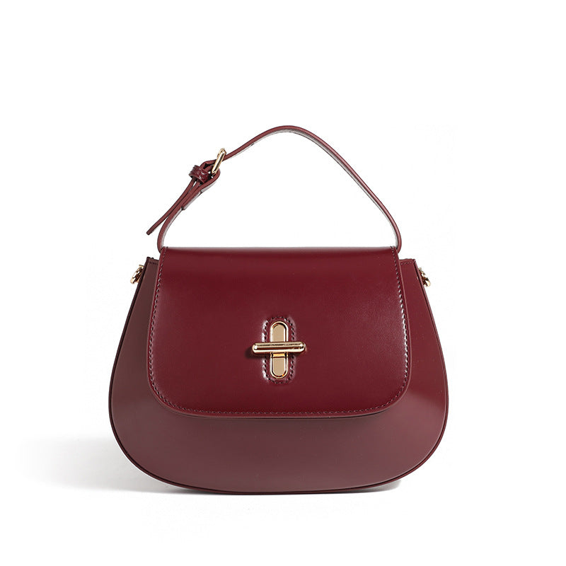 Elegante Umhängetasche für Damen ⎜ Schlichte Ledertasche mit Drehverschluss für Alltag und Büro