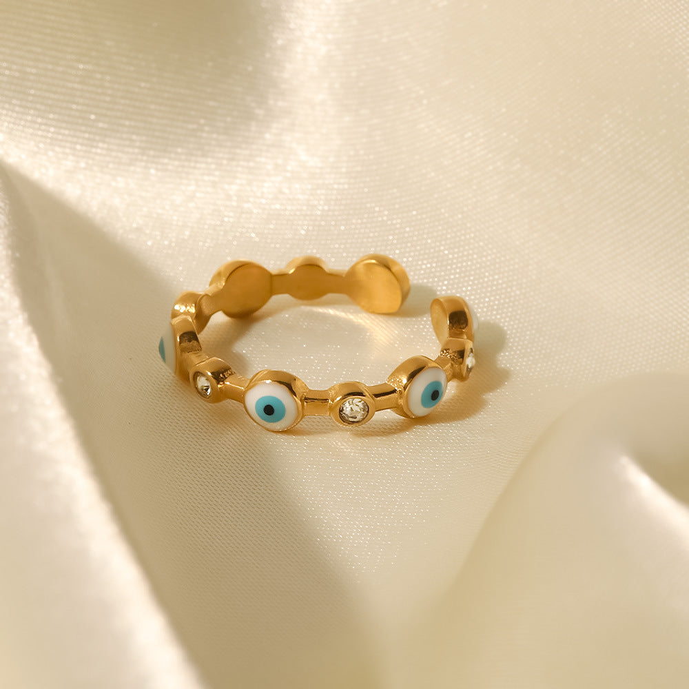 Damenring mit Auge des Schutzes ⎜ Vergoldeter Edelstahlring mit offenem Design für stilvolle und symbolische Looks (18 Karat)