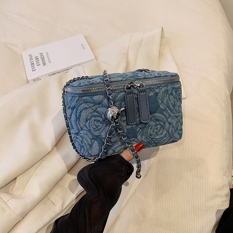 Jeans Schultertasche für Damen ⎜ Modische Crossbody Tasche aus Denim mit Reißverschluss für Alltag und Freizeit