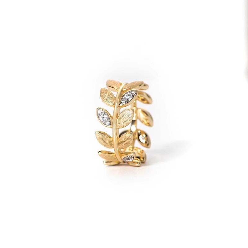 Offener Damenring in Blattoptik ⎜ Vintage-Ring mit Zirkonia für elegante und stilvolle Outfits