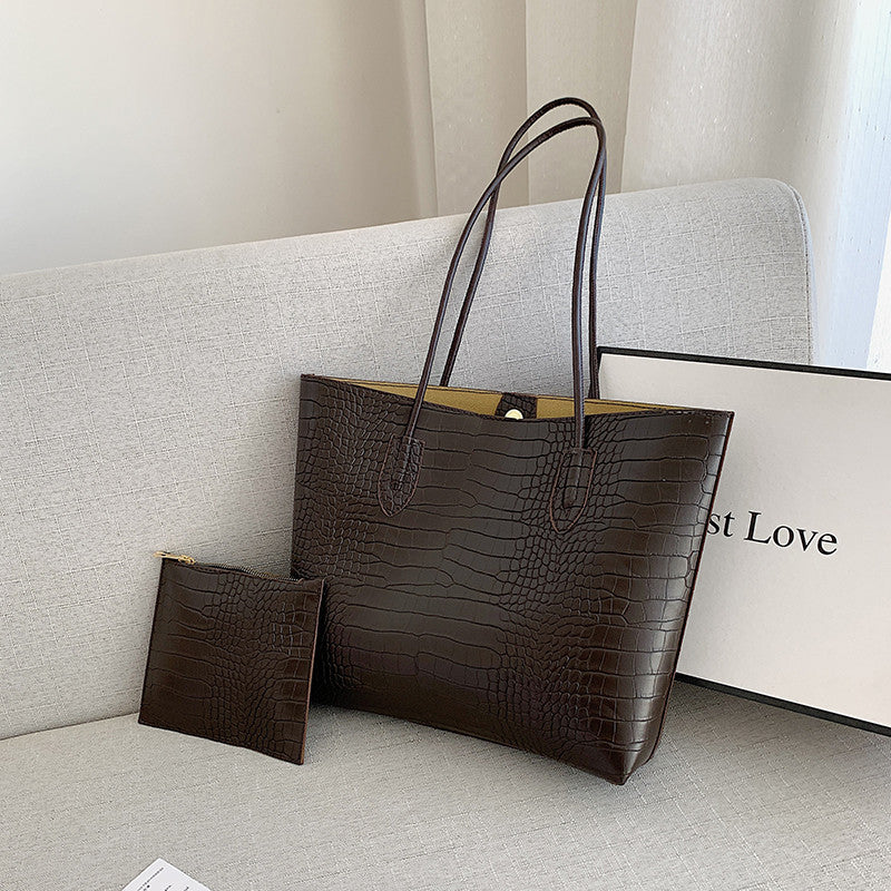 Shopper Tasche für Damen ⎜ Elegante Schultertasche in Lederoptik mit Krokoprägung und viel Stauraum