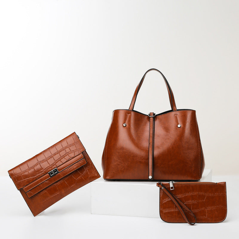 Damenhandtasche in Lederoptik ⎜ Elegante Tragetasche mit Glanzfinish und stabilen Henkeln für Büro und Alltag