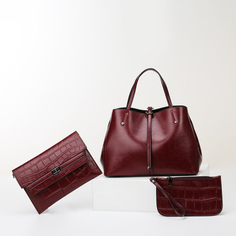 Damenhandtasche in Lederoptik ⎜ Elegante Tragetasche mit Glanzfinish und stabilen Henkeln für Büro und Alltag