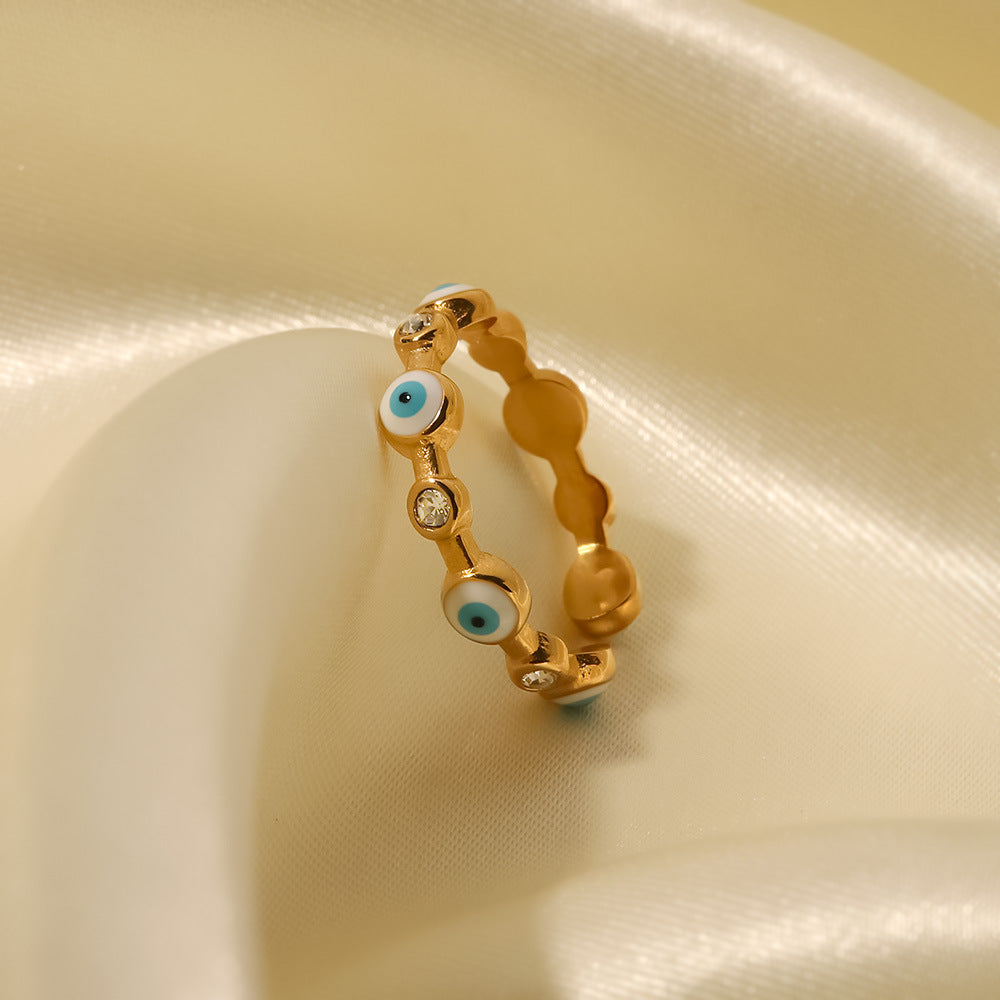 Damenring mit Auge des Schutzes ⎜ Vergoldeter Edelstahlring mit offenem Design für stilvolle und symbolische Looks (18 Karat)