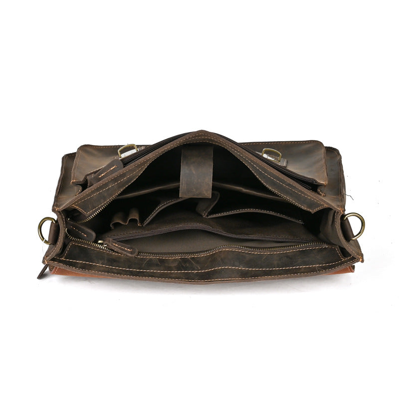Laptoptasche aus Echtleder für Herren ⎜ Robuste Schultertasche mit Retro-Design für Büro und Freizeit